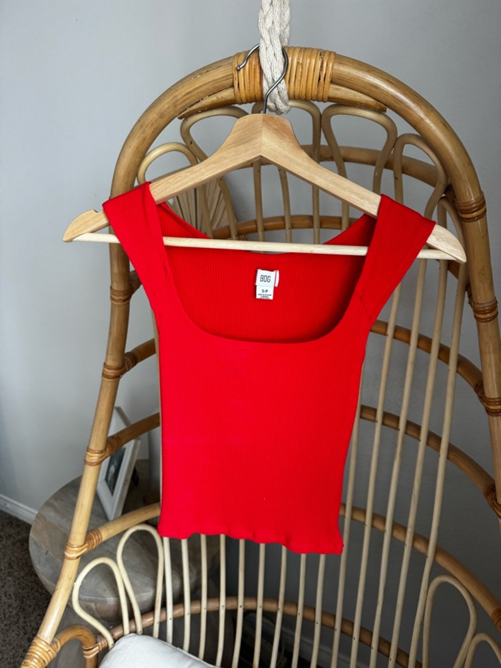 BDG Red Ribbed Square-Neck Tank Top